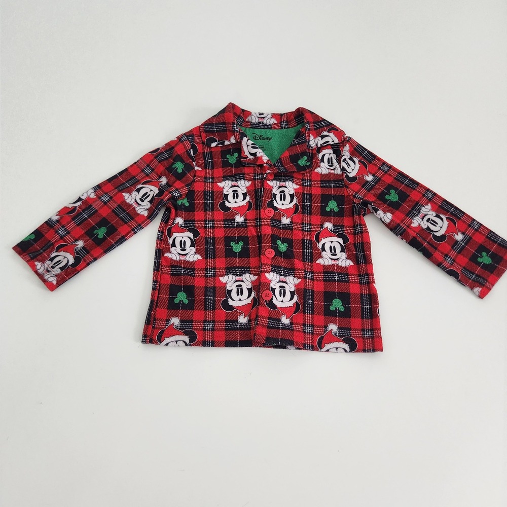 Disney Mickey Mouse Christmas Plaid Pajama Top Red Black toddler size 24M